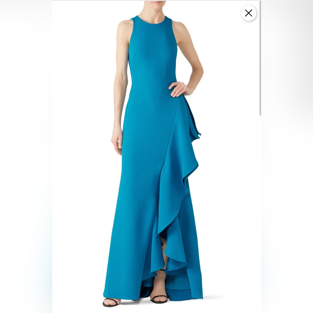 G1. Badgley Mischka/Bright Aqua Ruffle Gown $770 Msrp Size 8